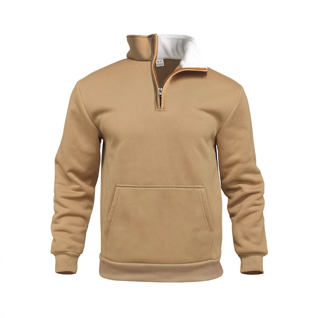 Casual Outdoor High Neck Half-Zip Pocket Long Sleeve Sweatshirt