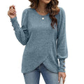 European And American Soft Bubble Long Sleeve Shirt Solid Color Round Neck Crossover Tops Women's Clothing
