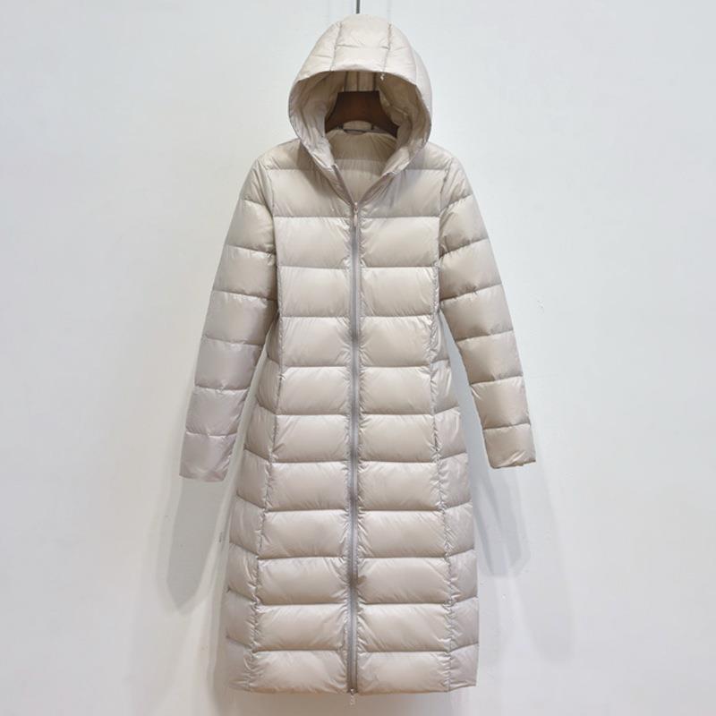 Lightweight Hooded Long Below-the-knee Slim-fit Coat