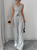 Elegant Button-front Sleeveless Vest And Trousers Set