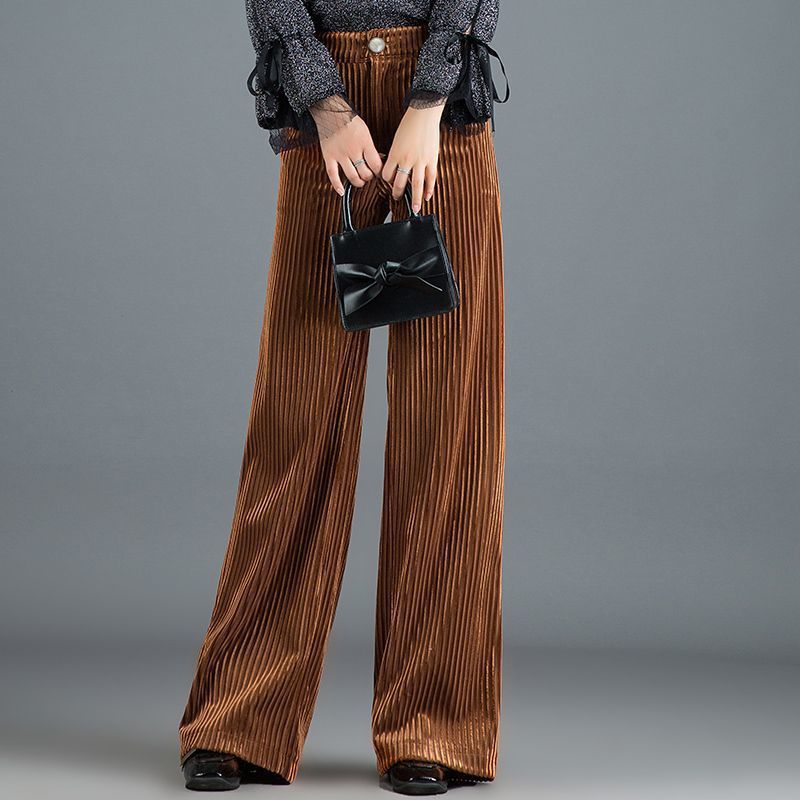 Golden-thread Velvet Floor-length Wide-leg Pants