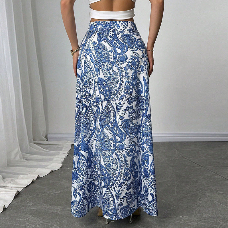 Women's Versatile And Elegant A-line Printed Slit Skirt
