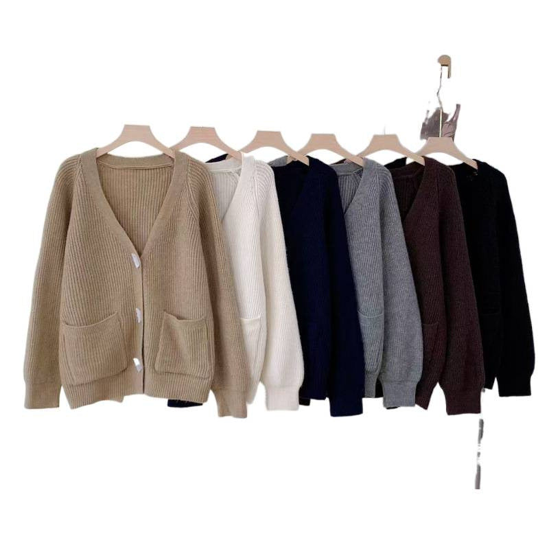 Winter New Horn Button Loose Sweater Coat