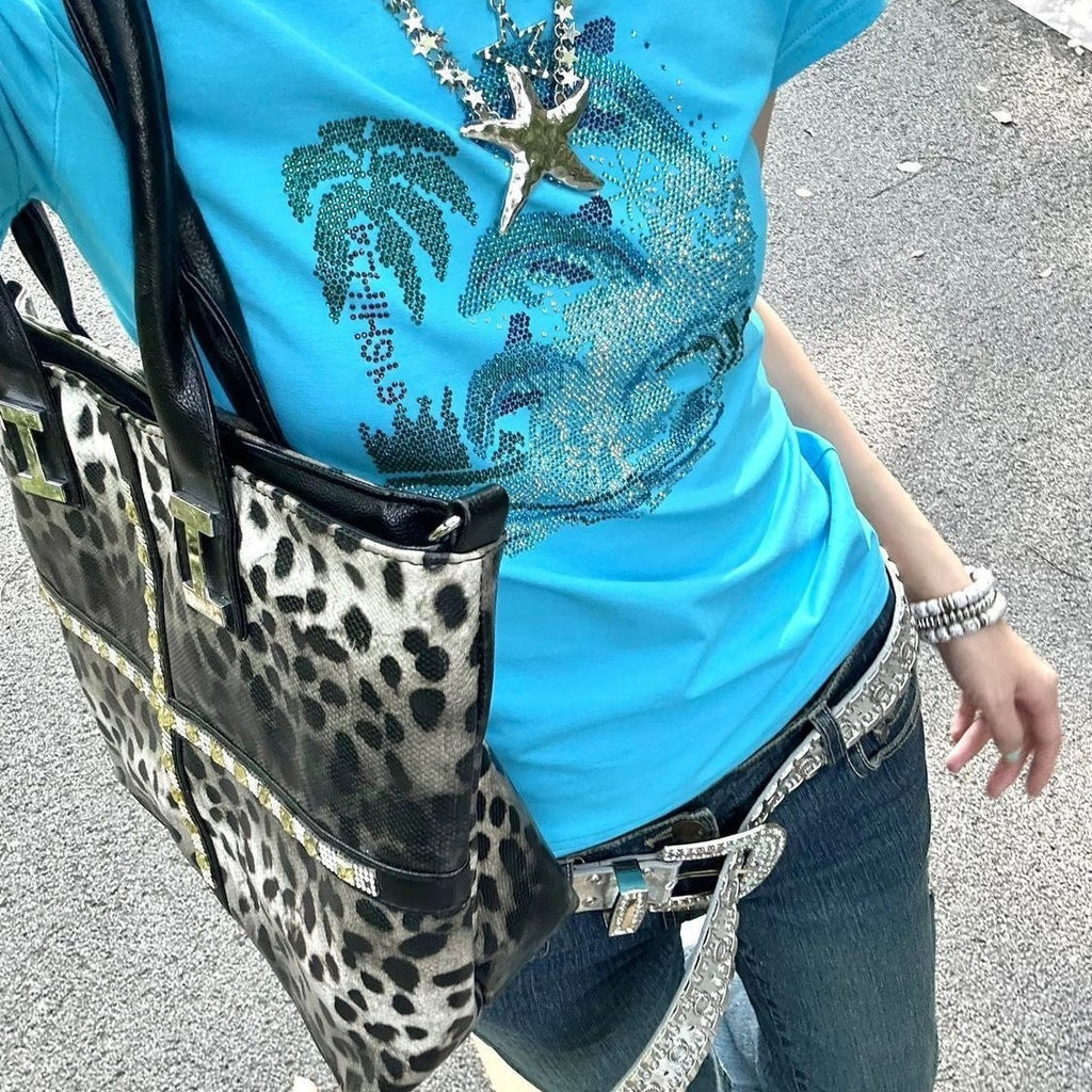 Blue Slim-fit Short-sleeve T-shirt Women's Summer Base Top