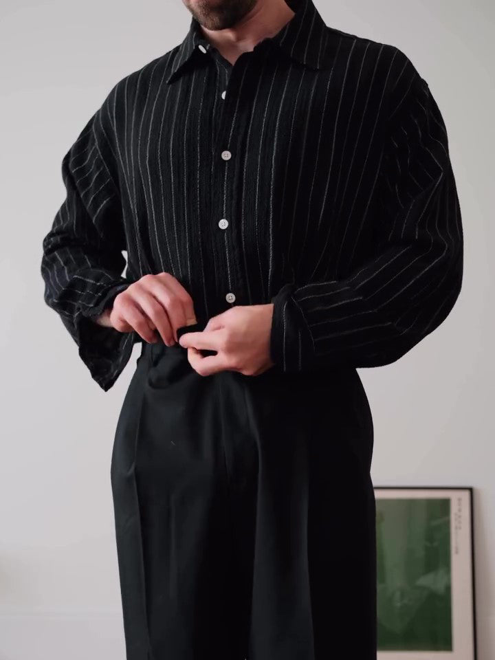 Black Pinstriped Button-Down Shirt