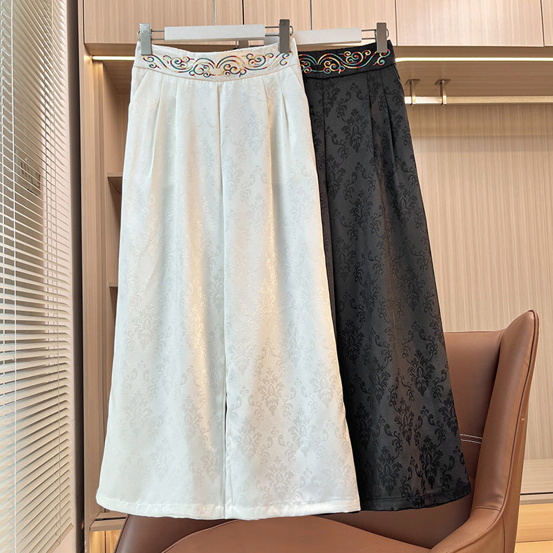 Women's Loose All-match Retro Elastic Band High Waist Wide Leg Pants