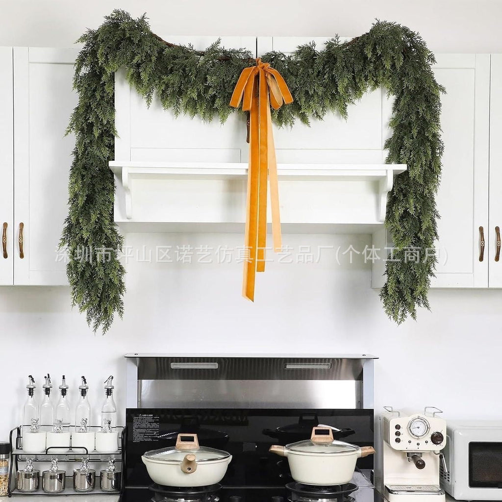 Christmas Pine Needle Garland Soft Rubber Feel Norfolk Pine Cypress Rattan