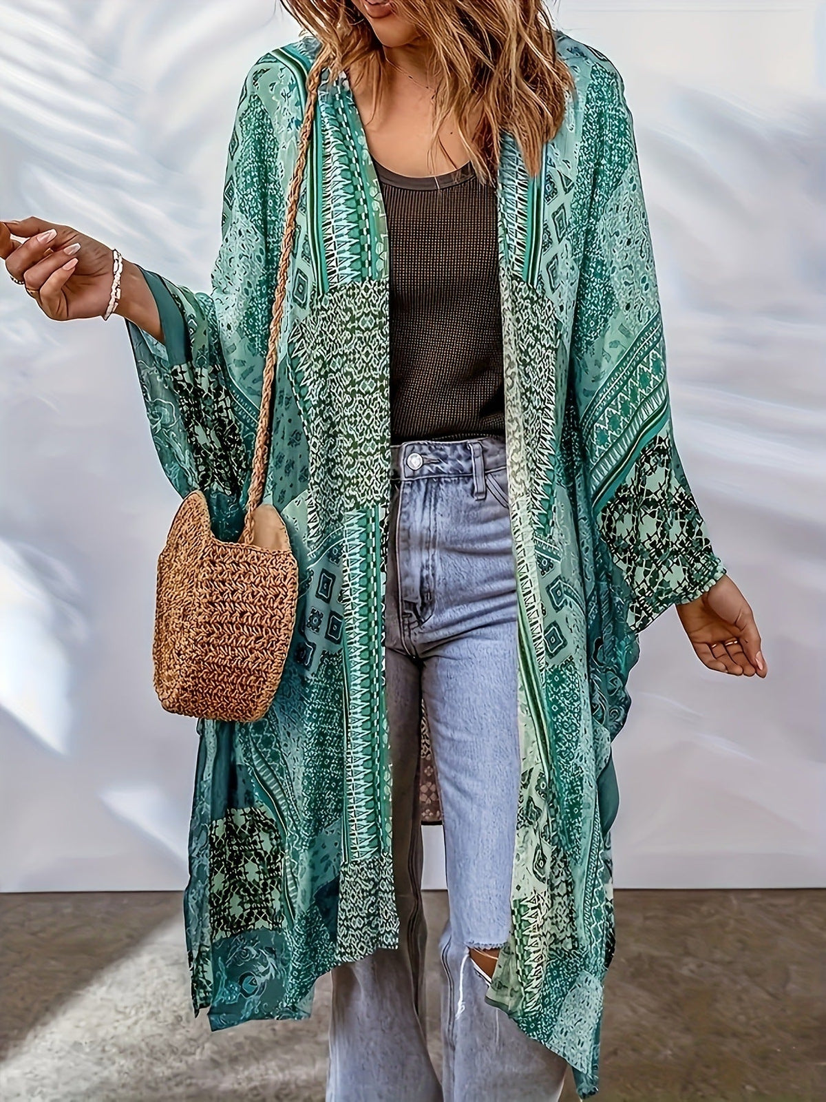 Bohemian Cardigan Aztec Printed Bat Cloak