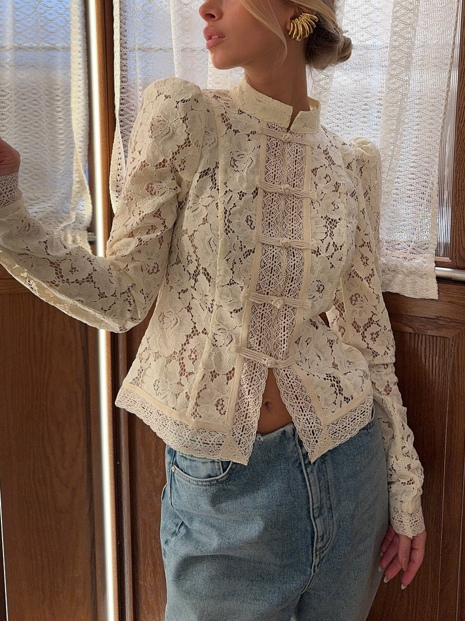 Lace Panel Long Sleeve Shirt