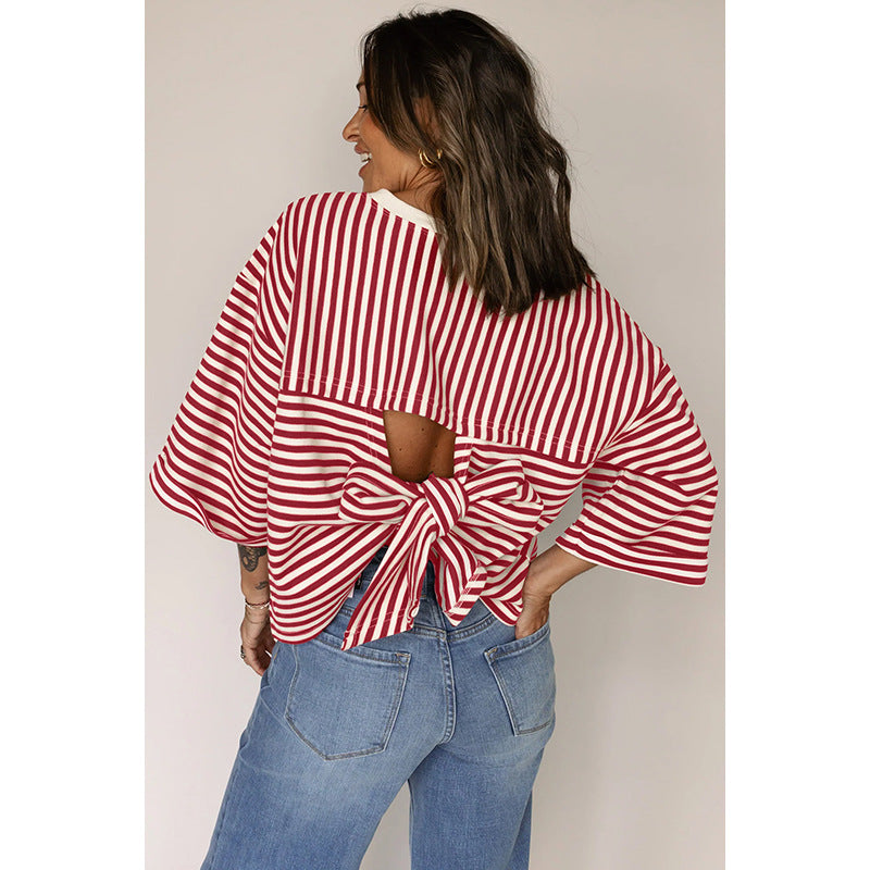 Trend Backless Print Half Sleeve Top