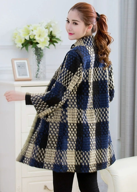 Woolen New Slim-fit Mid-length 34 Sleeve Stand Collar Thick Flower Woolen Coat