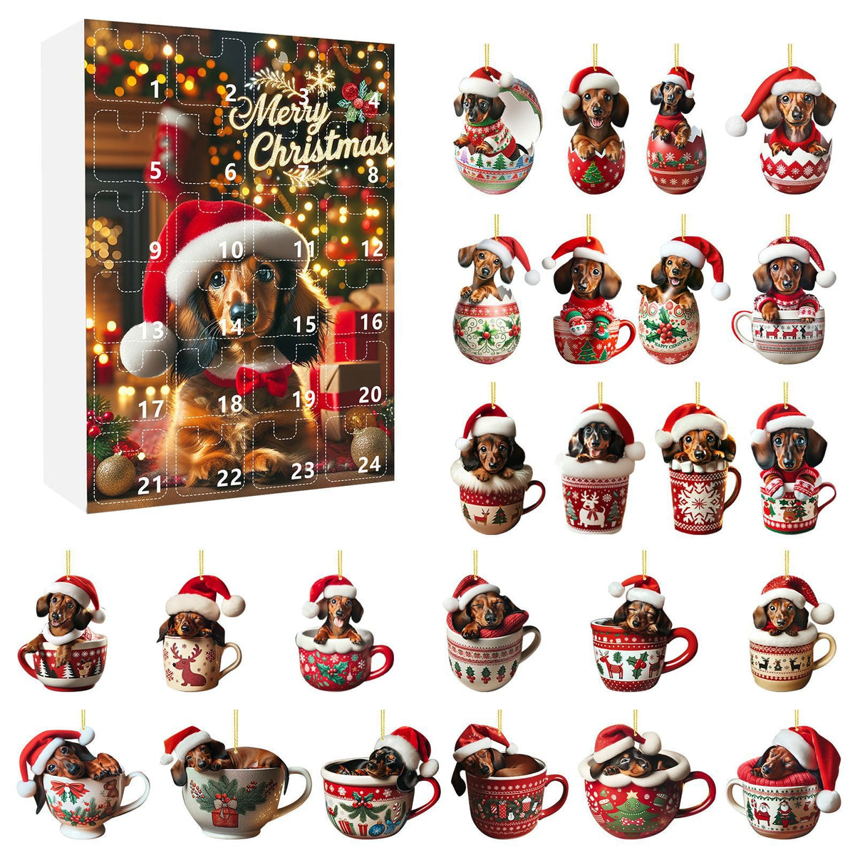 Christmas Coming Blind Box Sausage Dog Cup Pendant