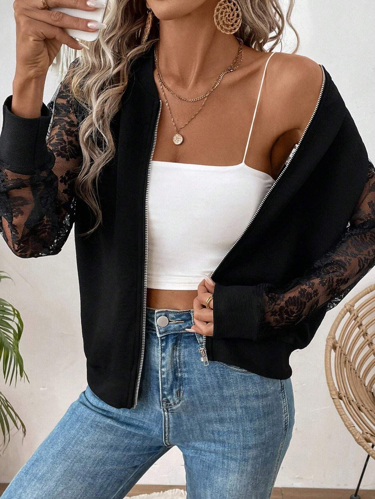 Long Sleeve Baseball Collar Jacket Top