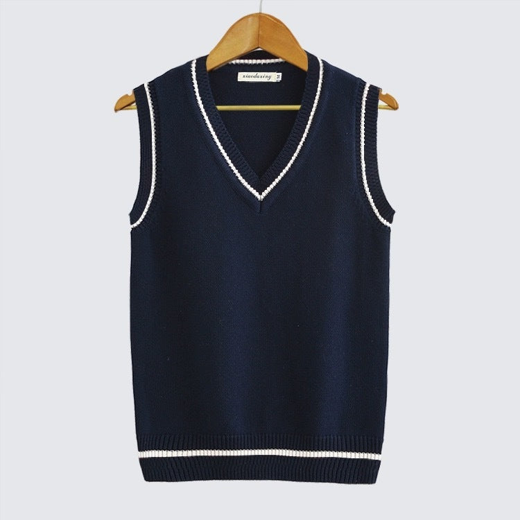 Thick V-neck Pullover Woolen Student Sleeveless School Uniform Sweater Vest