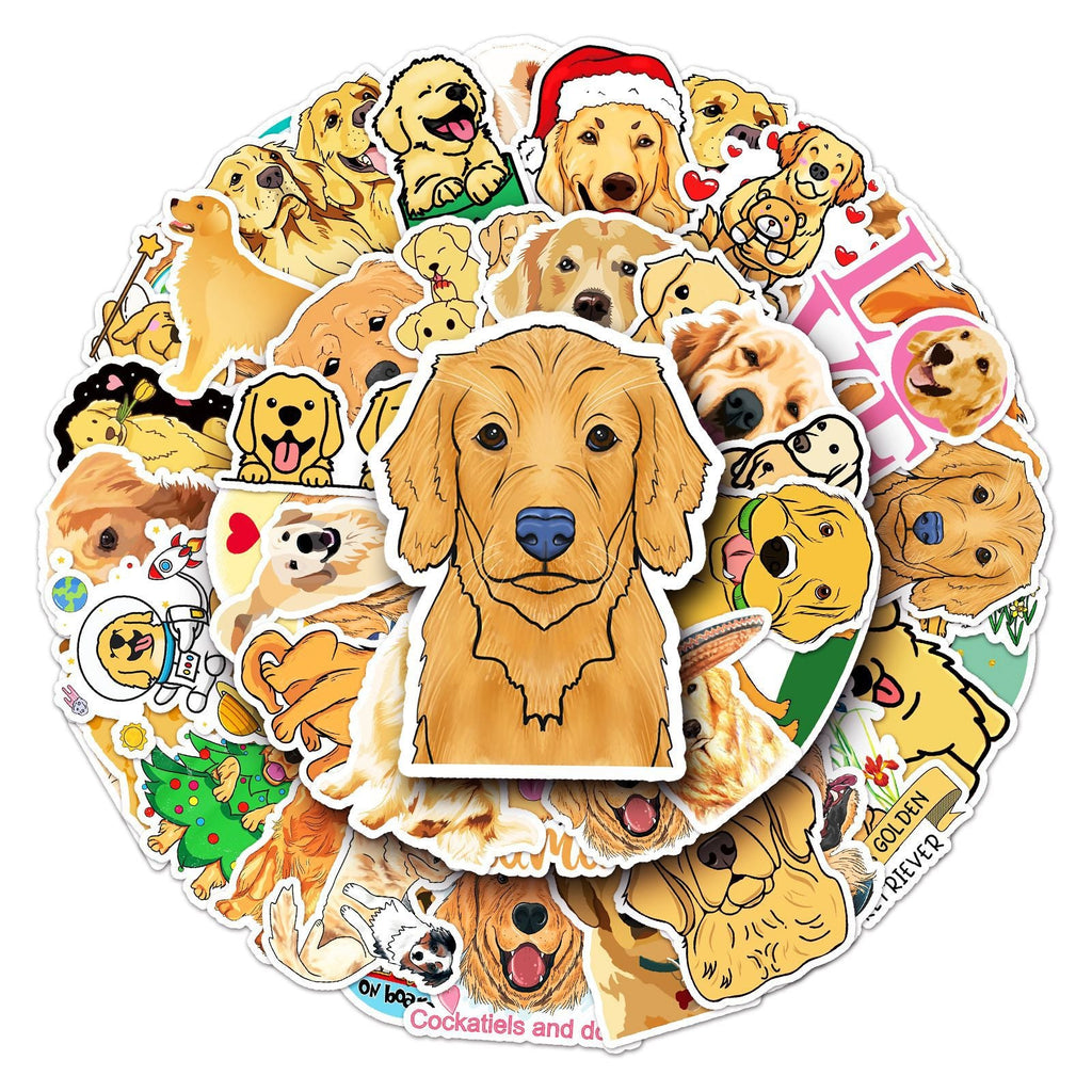 50 Sheets Waterproof Golden Retriever Graffiti Personalized Cartoon Animal DIY Stickers