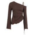 Off-shoulder Irregularly Drawstring Cropped Spicy-girl Top