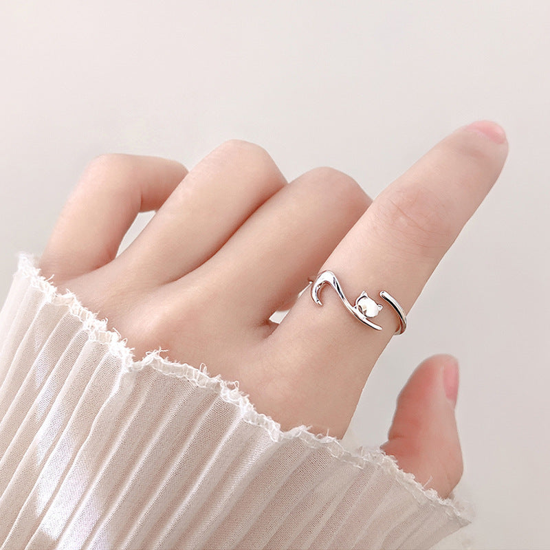 Lazy Cat Open Ring Women Creative Niche Design Cute Cat Ring