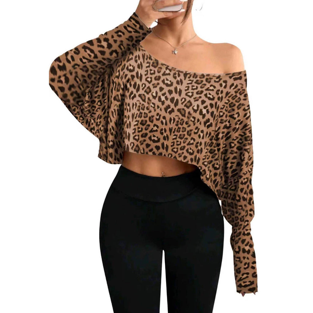 Women's Fashionable And Elegant Off-shoulder Leopard-print Top