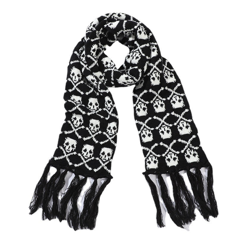Thickened Thermal Knitted Scarf With Skull Design