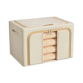 Beige Large Capacity Clothes Storage Box – Foldable with Steel Frame 24L