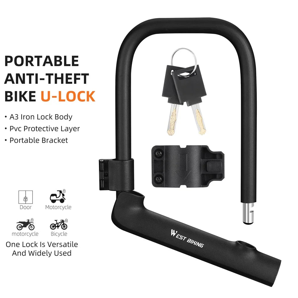 Bicycle U Lock Anti-Theft Padlock for Bike Scooter Motorcycle Cycling Accessory