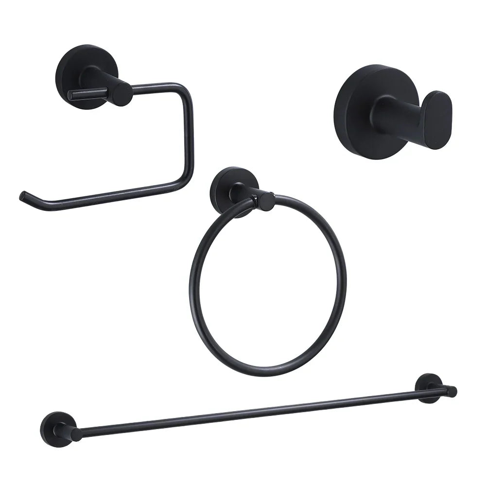 Black Bathroom Accessories Set Robe Hook Towel Rail Toilet Roll Holder Hardware