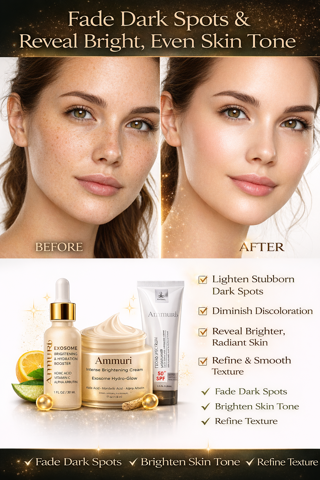 Brightening Set | Kojic Acid Serum, Exosome Cream & SPF 50 Day Cream | Ammuri