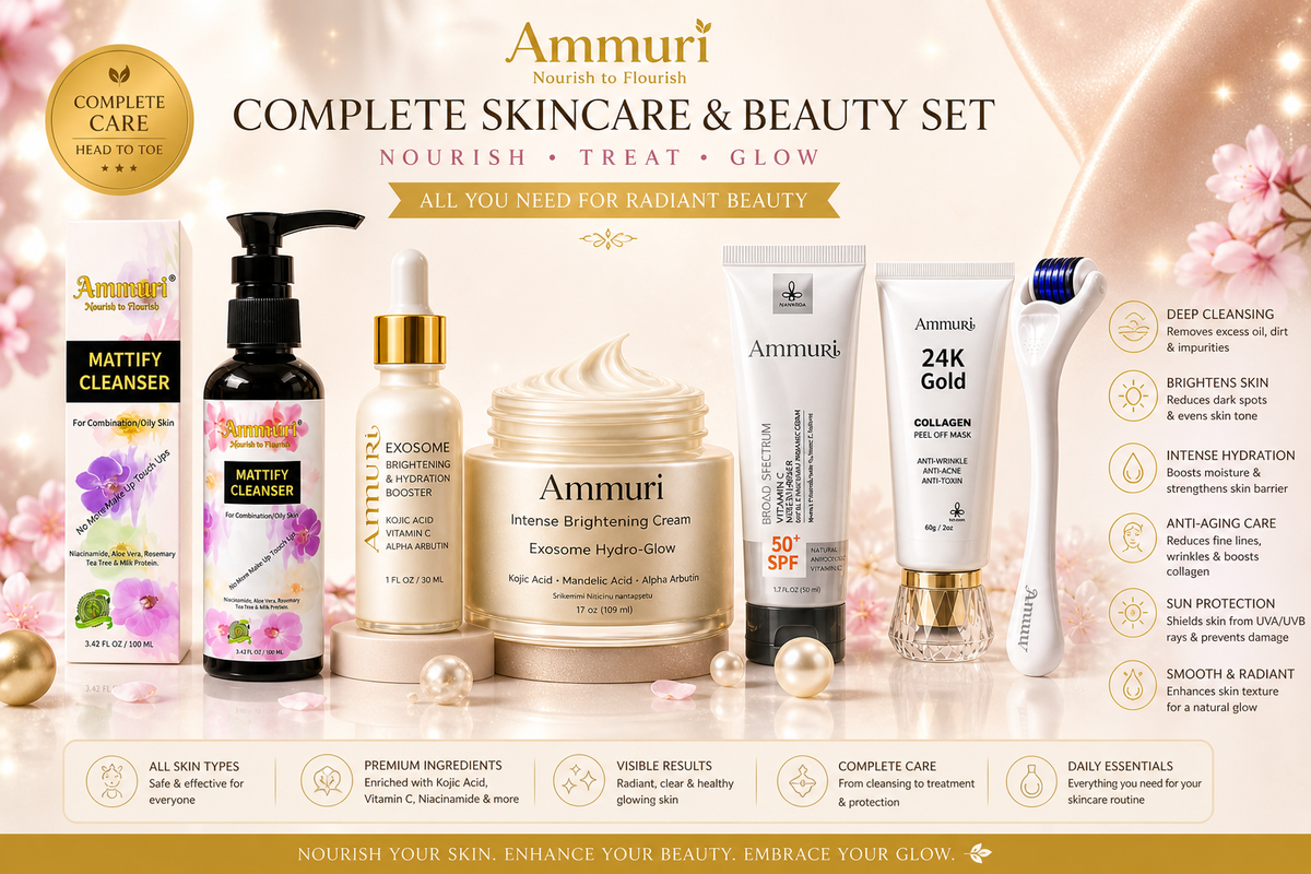 6-Piece Complete Brightening Skincare Set | Cleanse, Brighten & Protect | Ammuri