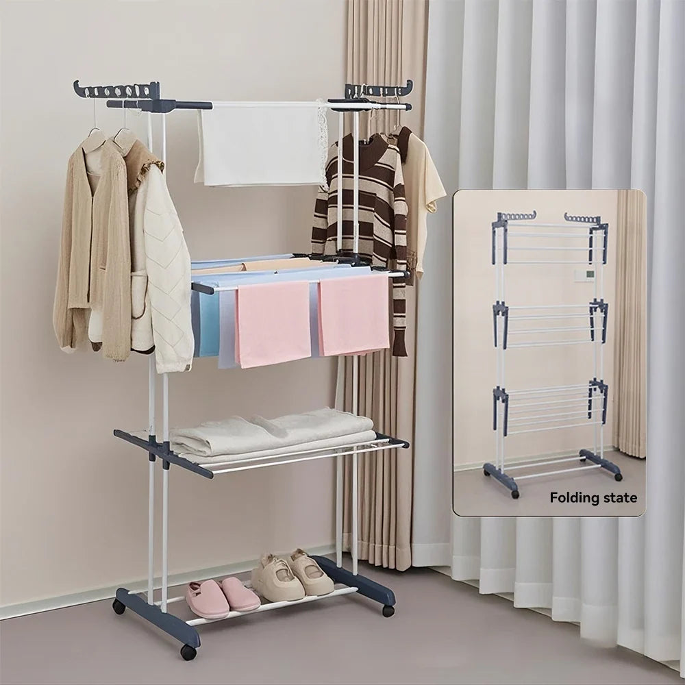 Foldable 4-Layer Drying Rack, Adjustable Towel Hanging Clothes Horse with Wheels