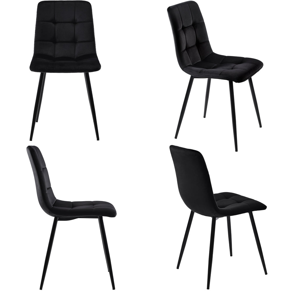 Modern Marble Effect Dining Table Set with 4 Soft Velvet Chairs Black