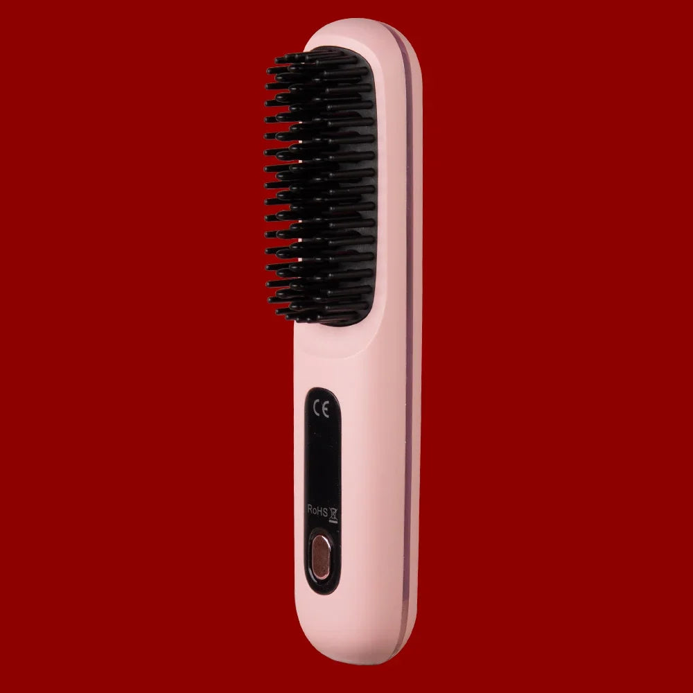 USB Rechargeable Electric Hair Straightener Brush - Portable Fast Heating Ionic Comb
