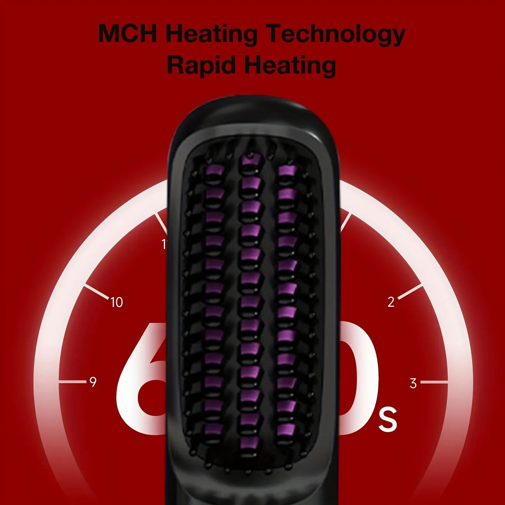 USB Rechargeable Electric Hair Straightener Brush - Portable Fast Heating Ionic Comb