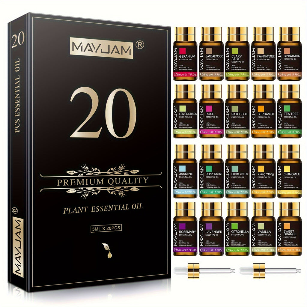 20pcs Essential Oils Set - 5ml Pure Therapeutic Aromatherapy Oils for Diffuser, Humidifier, Massage & Relaxation