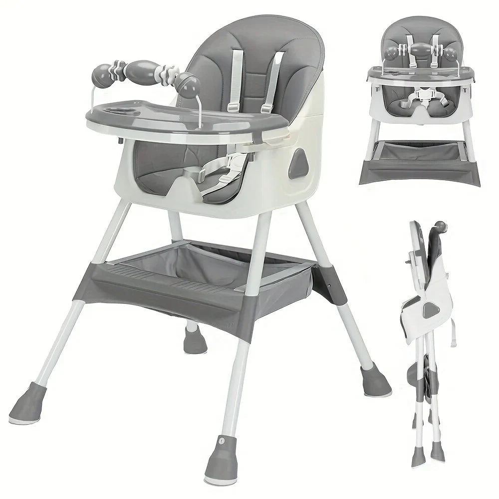 Foldable Baby High Chair - 6+ Months, Anti-Slip & Toy Rack, Easy Clean