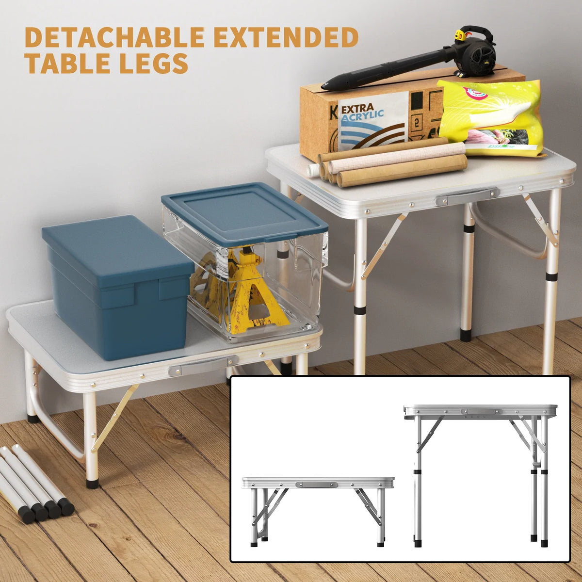Folding Picnic Table Outdoor Portable – Adjustable Height Compact Camping Table