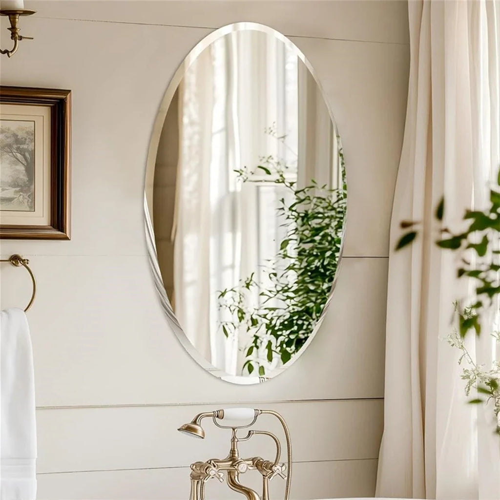 Frameless Oval Wall Mirror HD Bevelled Silver Edge Vanity Mirror Bathroom Large
