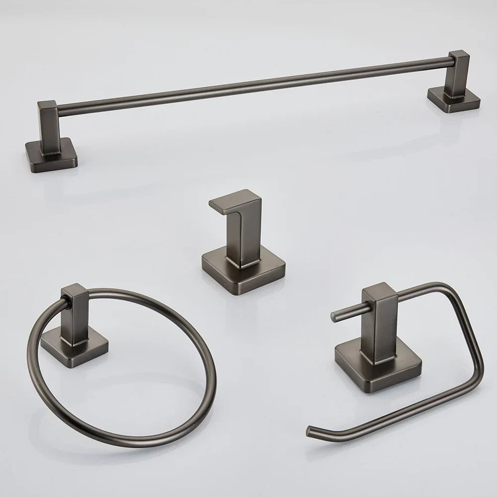 Grey Bathroom Accessories Set Robe Hook Towel Rail Toilet Roll Holder Accessory