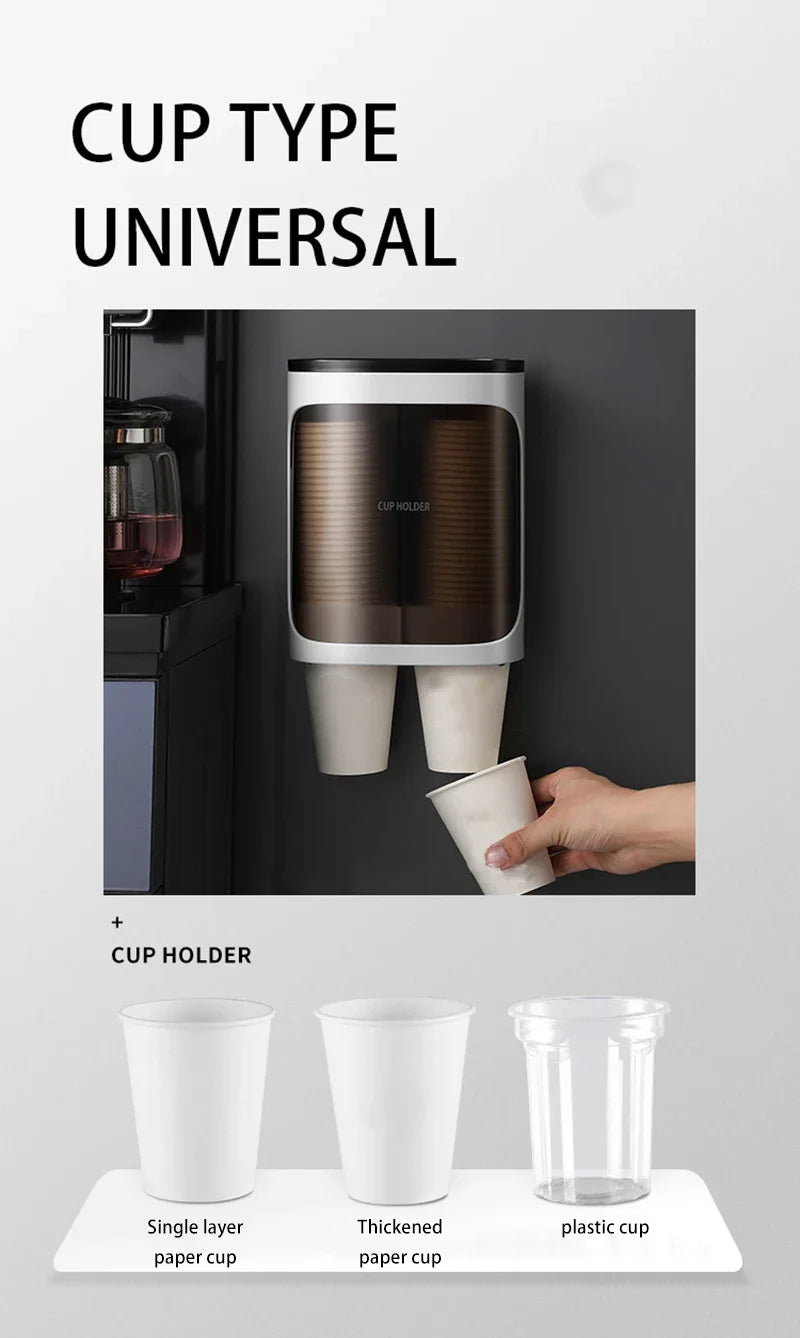 Household Wall-Mounted Automatically Drop Disposable Cup Holders Punch-Free Paper Cups Dust-Proof Drinking Fountain Racks