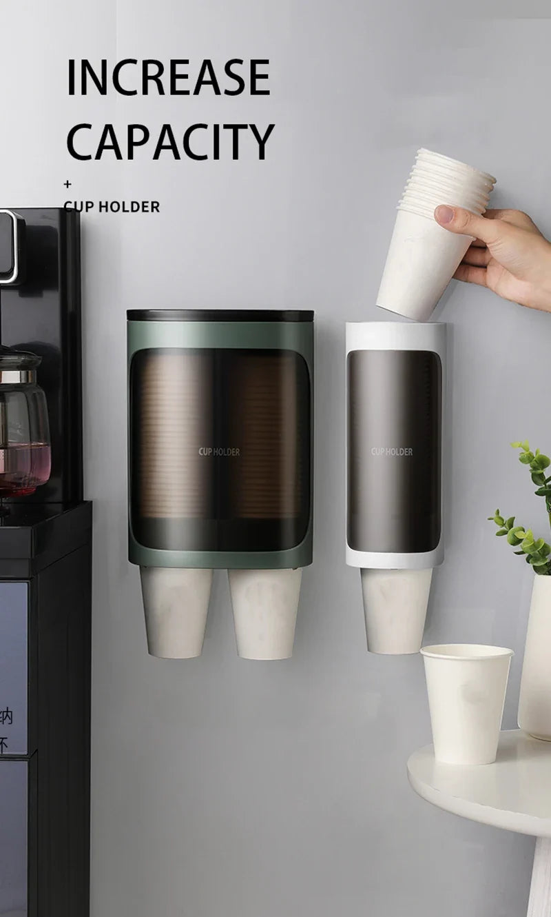 Household Wall-Mounted Automatically Drop Disposable Cup Holders Punch-Free Paper Cups Dust-Proof Drinking Fountain Racks