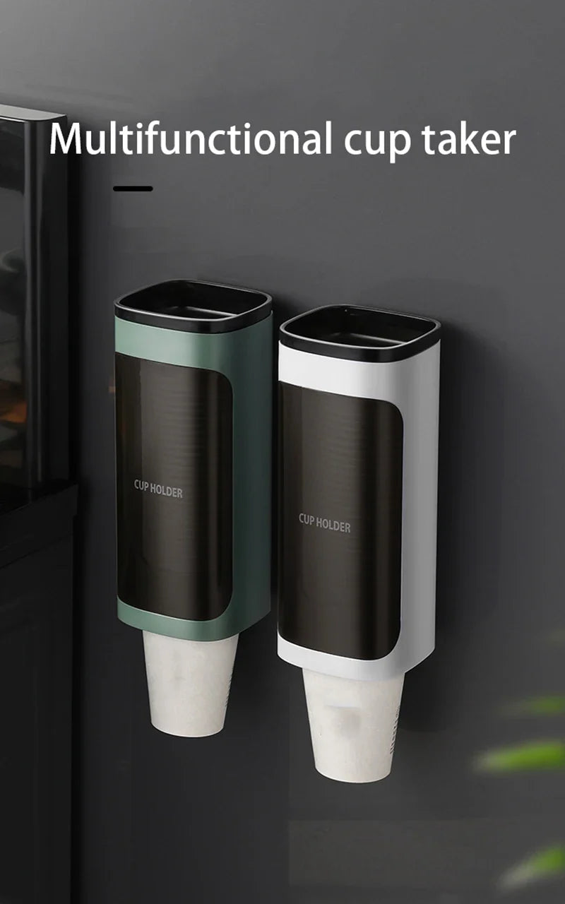 Household Wall-Mounted Automatically Drop Disposable Cup Holders Punch-Free Paper Cups Dust-Proof Drinking Fountain Racks