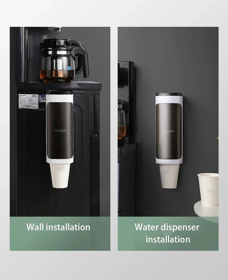 Household Wall-Mounted Automatically Drop Disposable Cup Holders Punch-Free Paper Cups Dust-Proof Drinking Fountain Racks