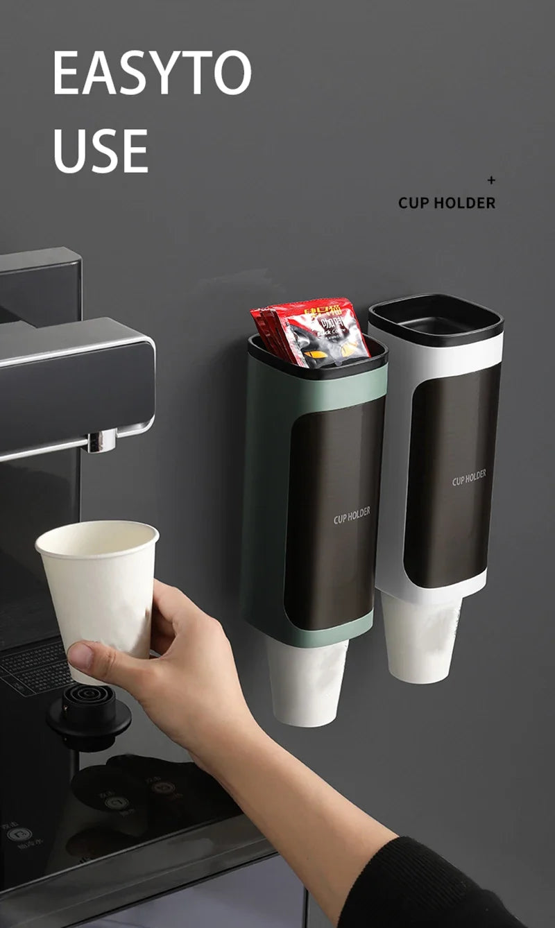Household Wall-Mounted Automatically Drop Disposable Cup Holders Punch-Free Paper Cups Dust-Proof Drinking Fountain Racks