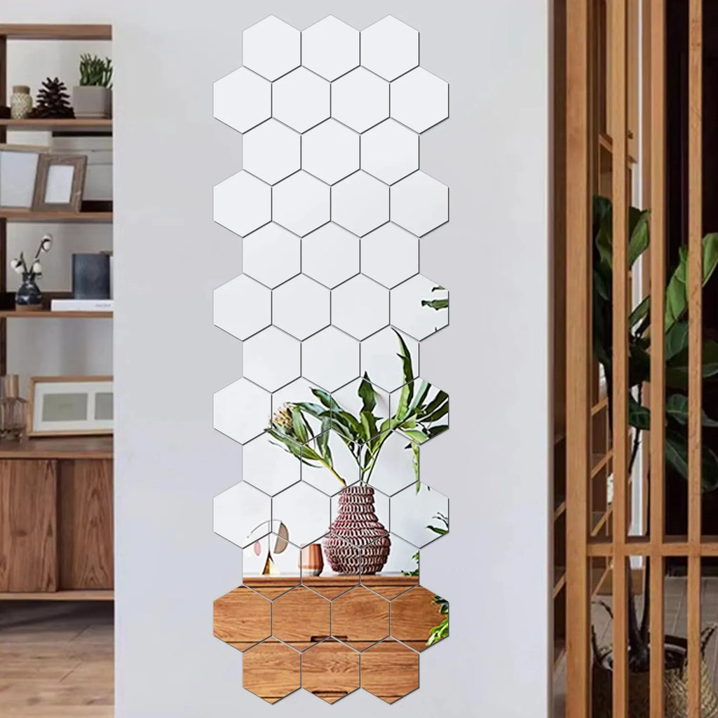 Modern Hexagon Mirror Wall Stickers - DIY Removable Geometric 3D Home Wall Sticker