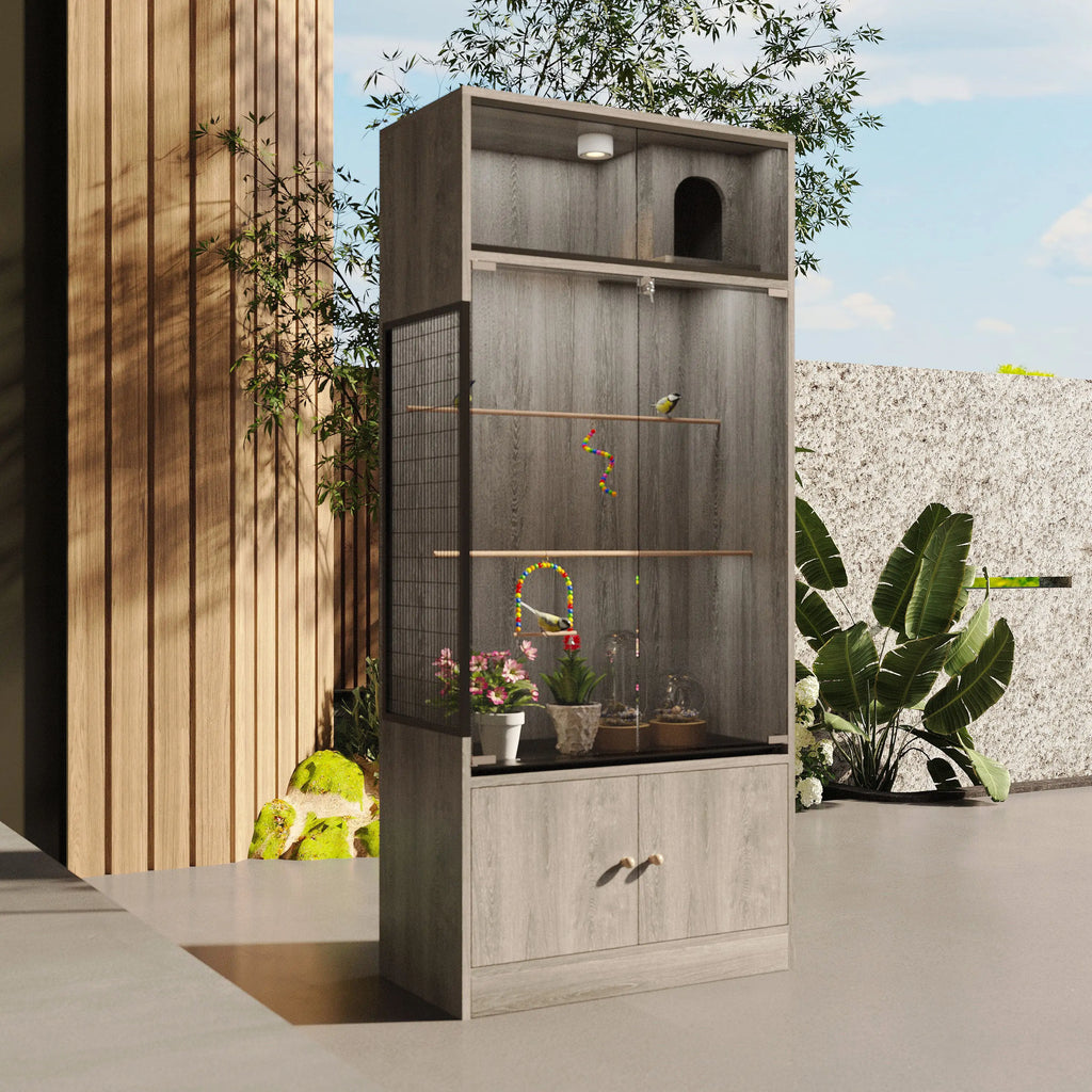 Factory Hot Sale Displaying Tempered Glass Wood Cabinet Parrot Pigeon Nest Box Bird Villa House Luxury Large Breeding Bird Cage