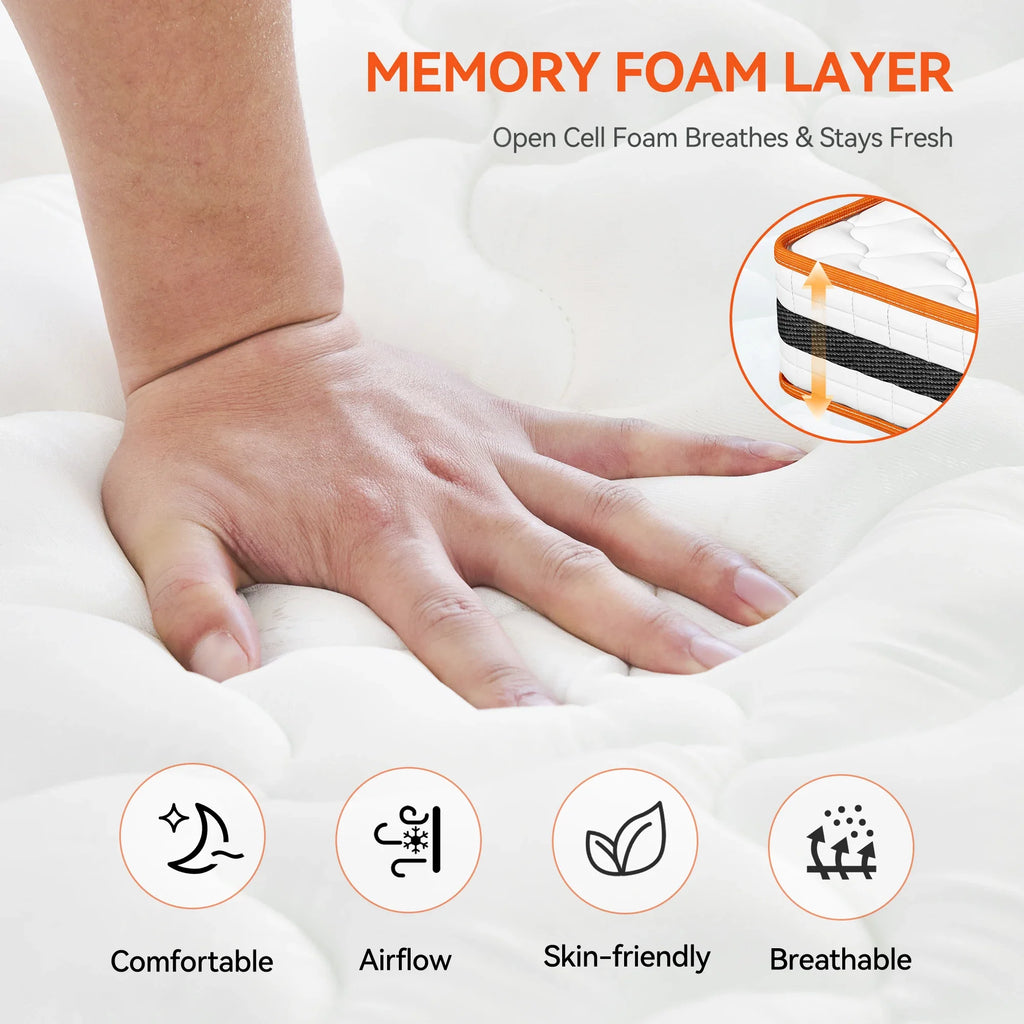 Hybrid Memory Foam and Pocket Spring Mattress, Breathable, 20cm, All Sizes