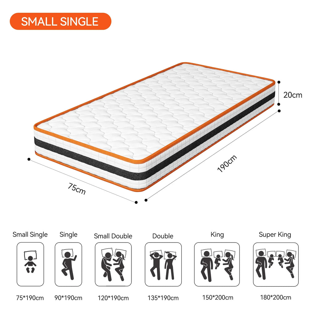 Hybrid Memory Foam and Pocket Spring Mattress, Breathable, 20cm, All Sizes