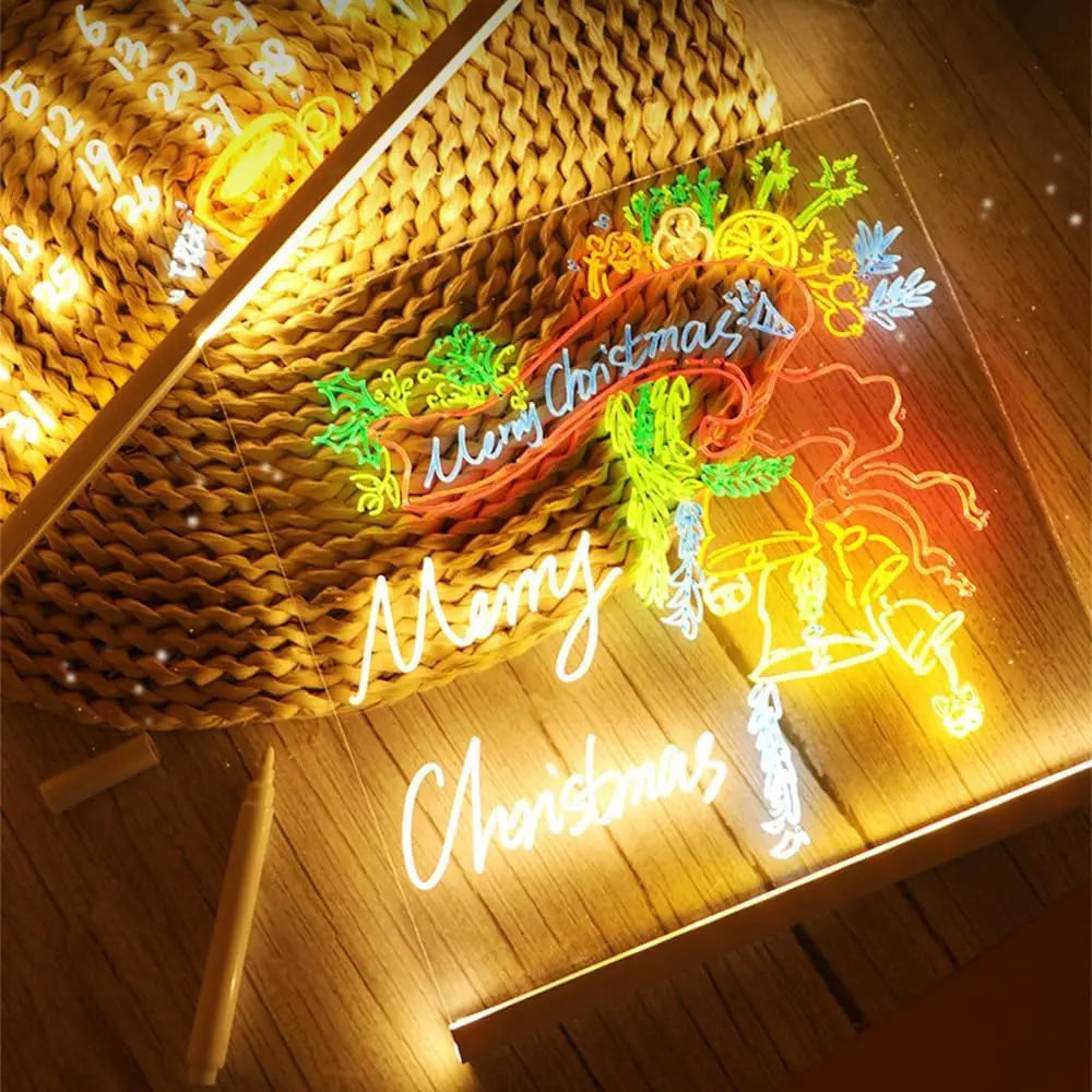 LED Note Board with Night Light & 7 Pens - Kids Drawing & Message Board