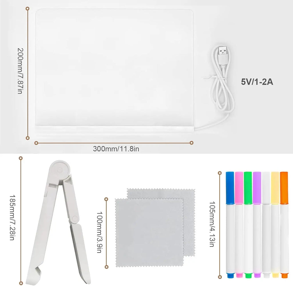 LED Note Board with Night Light & 7 Pens - Kids Drawing & Message Board