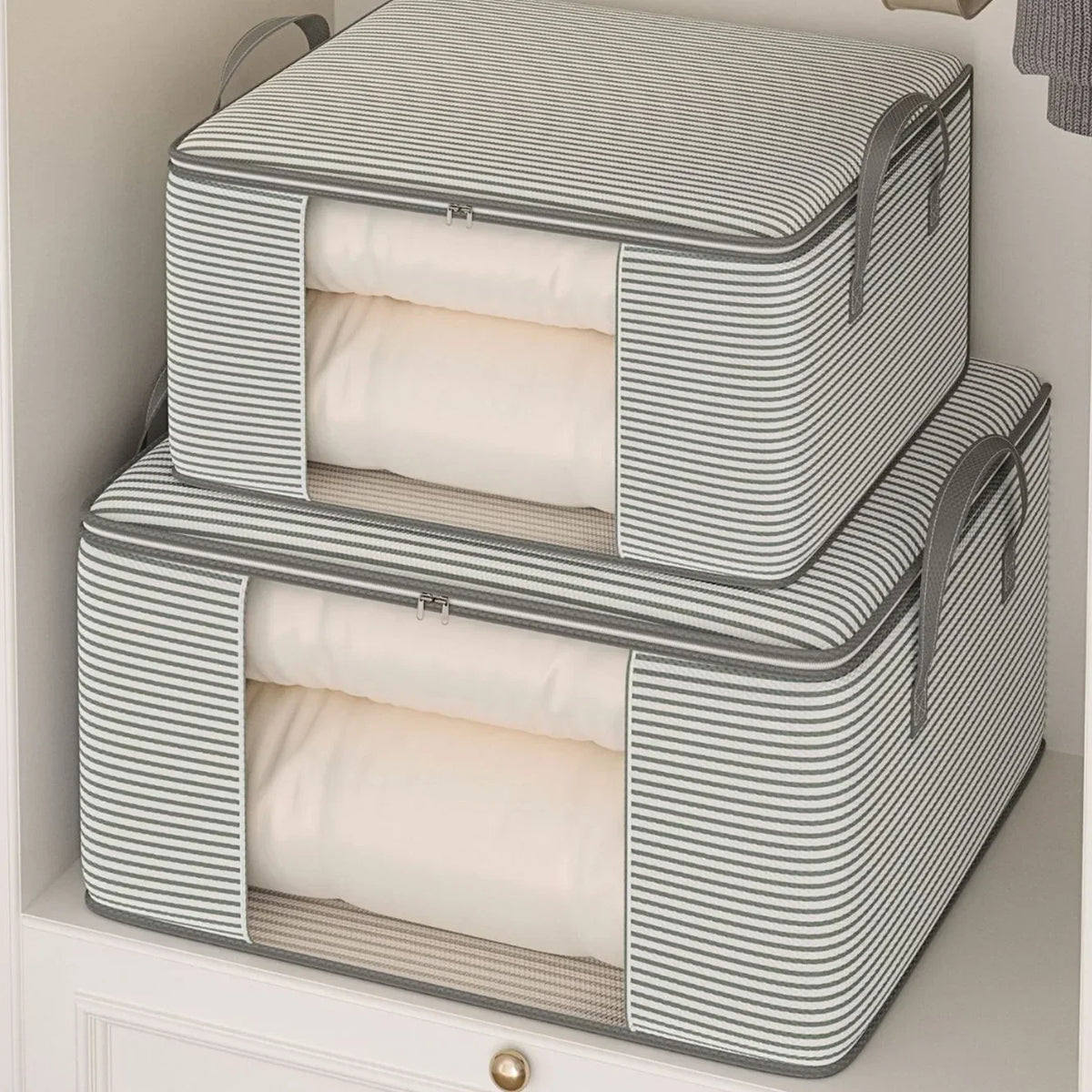 Large Thickened Beige/Grey Clothes & Quilt Storage Bag Foldable Box Organiser