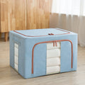 Light Blue Large Capacity Clothes Storage Box – Foldable with Steel Frame 24L